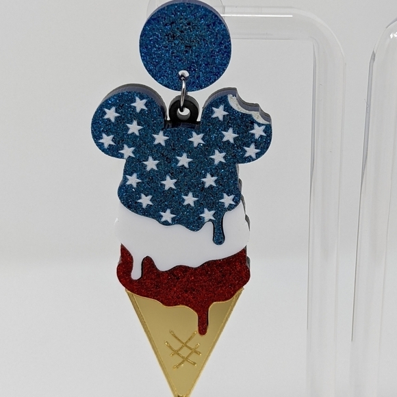 Mickey Mouse American flag inspired popsicle glitter drop earrings - Picture 3 of 7